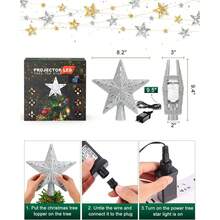 Kesfitt Christmas Tree Topper With 10M Colorful Light Cord, Tree Top Star Dration With 6 Projection Modes, Silver Tree Topper Lighted 3D Glitter Dynamic Projection For Xmas Party Holiday - 多色265 - 查看 4