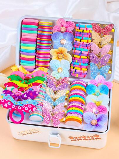 191 piezas/Set Lindo set de accesorios para el cabello con elementos de dopamina, incluye lazos, flores, lazos estampados y otros elementos adorables - Adecuado para niñas y mujeres, cubre las necesidades de peinado para diario, fiesta y otras ocasiones, set de accesorios para el cabello