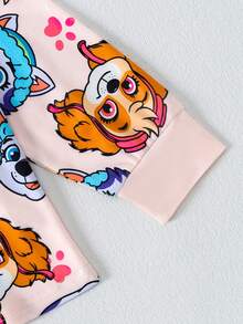 Paw Patrol 两件套汪汪队女孩套装，儿童睡衣家居服，可爱狗狗卡通印花粉色圆领长袖T恤和抽绳裤，适合日常、居家、度假、圣诞礼物 - 淺粉色 - 查看 4