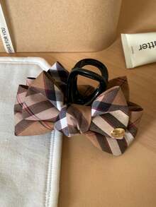 Plaid Bow Vintage Hair Claw Clip, Classic Coffee Brown High-End Fashion Hair Clip For Partial Or Full Updo, Thick Hair Bun Clamp, Christmas Gift Hair Accessory, Women Gift, Christmas Present