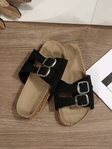 A Pair Of Children's Sandals, 2026 Summer New Style, Fashionable And Versatile, Round-Toed Flat, Anti-Slip, Black, White, Brown, Gold, Orange, Double-Breasted,Beach Outerwear Sandals - Black - View 6