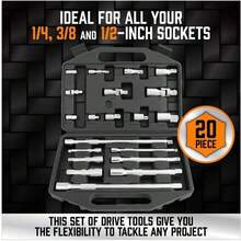 HORUSDY 12Pcs Socket Extension Set, 1_4", 3_8" And 1_2" Impact Drive Socket Extension, Socket Adapters, Drive Tool Accessory, CR-V Steel - ColorB - 查看 8