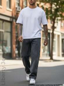 Unisex Baggy Balloon Jeans, Wide Leg, Street Style, Oversized, Casual, Urban - Màu xám đen - Xem 4