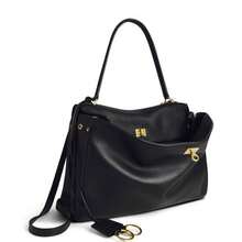 Autumn/Winter Textured Tote Bag, Women's High-End Large Capacity Shoulder Bag, Versatile For Commuting And Office Use - Black With Gold Buckle - View 4