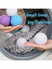 5个装 HOUTINKY 可重复使用洗衣烘干球 - 柔软洗衣球，可用于衣物柔顺、除皱和烘干，蓝/白/紫三色可选，PVC材质，化学柔顺剂替代品，洗衣烘干球，洗衣辅助用品，光滑洗衣球，柔韧洗衣球 - 彩色 - 查看 6