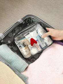 Transparent PVC Portable Storage Bag, Comes With Multi-Color Towels, Can Be Embroidered With A-Z Letters, Names Or Logos, Large Capacity Cosmetic Organizer, Waterproof, Zipper Closure, Can Be Used As Makeup Bag, Travel Organizer, Beauty Pouch To Store Lipsticks, Makeup Brushes, Skincare Products, Phones, Coins, Small Items, Suitable For Home And Vacation Use - Multicolor - View 7