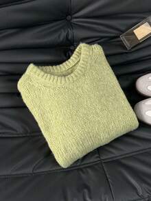 Vivid Style Women's Short Sweater, Loose Cuffs, Crew Neck Pullover, Casual & Versatile, Soft & Comfortable, Wool-Like Texture, Retro Street Style Knit Sweater Top, Suitable For Christmas, Christmas Sweater, New Year Fashion