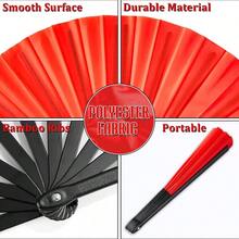 Red Hand Fan Men Women Large Folding Hand Fan Rave Clack Handheld Fans Tai Chi Nylon Cloth Kung Fu Fans EDM Club Party Dance Performance Role Playing Concerts Supplies - Red - View 4