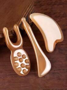 3pcs /Set Of Facial Massage Tools, Imitation Lamb Horn Scraping Board, Pull Rod, Facial Specific Resin Meridian Massage Stick, Facial Scraping Board, Universal Scraping, Facial Scraping Board, Stretching Rod, Facial, Neck, And Eye Beauty Salon Full Body Scraping Tablets, Nose Scraper, Nose Beauty, Acupoint Pointing, Facial Massage, Lifting Nose Bridge, Pulling Meridians And Acupoints, Facial Stretching Rod, Scraping Board - Multicolor - View 4