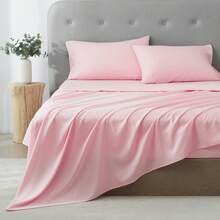 3/4 Pieces Sheet Set, Cooling Sheets For 3 Pieces Twin Sheet Set With Pillowcase, Full/Queen/King Size Bed Set With 4Pieces, Derived From Microfiber, Breathable & Soft, Deep Pocket Up To 16", Hotel Luxury Silky Bedding For Hot Sleepers - 粉色 - 查看 7