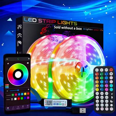 卧室专用LED灯带，智能RGB灯带，带遥控器和APP控制，5V USB接口，可调光，音乐同步变色，定时功能，适用于游戏室、家居装饰、墙面装饰、万圣节派对装饰