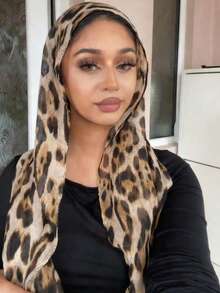 1pc Women's Bohemian Leopard Print Headscarf, High-Quality Digital Print Versatile Soft & Breathable Scarf/Shawl, Elegant Multifunctional Sun Protection Wrap, Suitable For Daily Wear - Multicolor - View 2