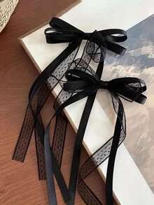 2个优雅蕾丝蝴蝶结发夹，女士高端发饰，时尚发夹带蝴蝶结尾，发爪 - 黑色 - 查看 4