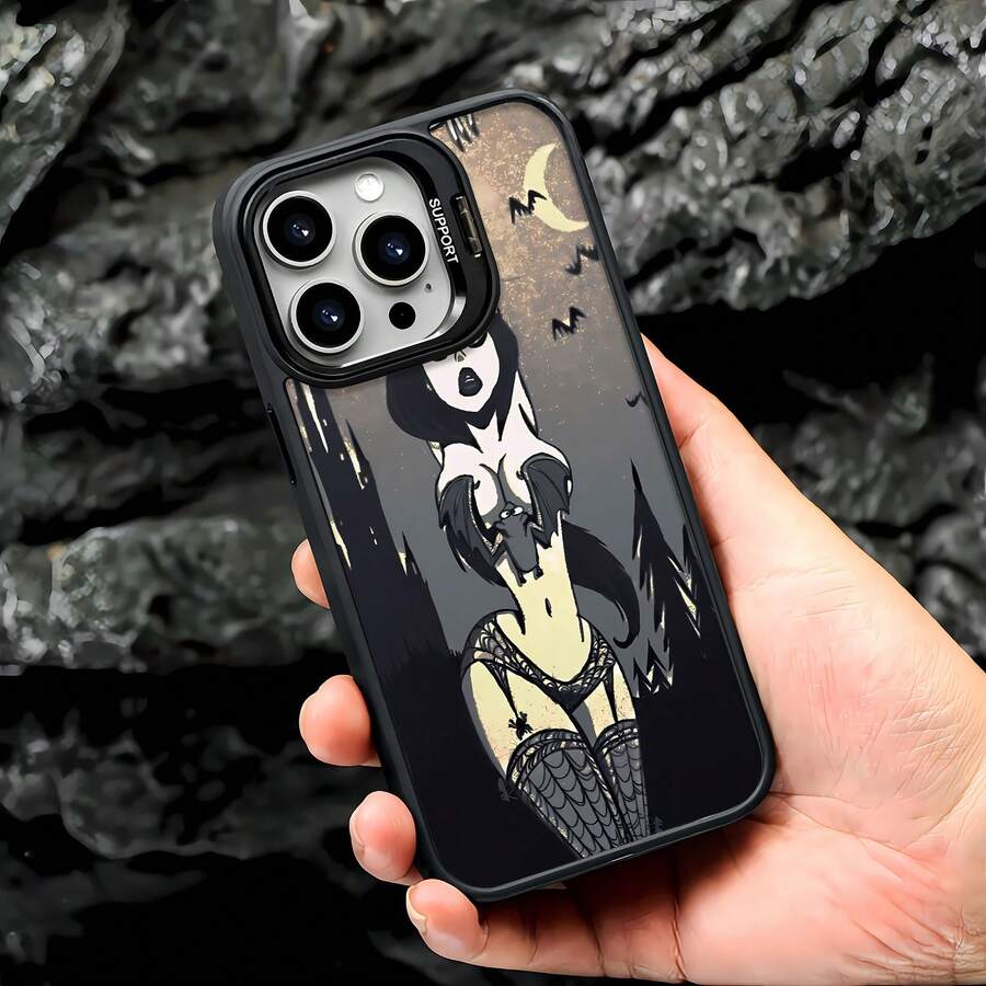 Funda de teléfono de alta moda con diseño de vampiro y murciélago, inspirada en criaturas nocturnas y elegancia gótica. Compatible con  17,  16,  16 Pro Max,  15,  15 Pro Max,  14,  13,  12 y  11 Pro. Perfecta para Halloween, fiestas y regalos para familiares y amigos.fundas para celular,funda para celular,fundas para  13,fundas de celular,fundas para teléfono,fundas de teléfono,funda de celular,fundas de ,fundas para  11,fundas para  14 - Negro - Ver 1