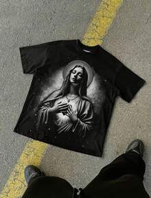 2025 Graphic T-Shirt Mens Cotton Printed Loose Fitting Shirt For Street Style (68) - 黑色 - 查看 1