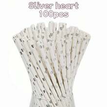 100pcs/25pcs Silver & White Disposable Paper Straws, Suitable For Wedding, Party, Bar, Beach And Other Occasions