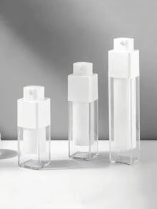 1pc Square Transparent Travel Press Pump Bottle For Skin Care Lotion, Portable Plastic Vacuum Bottle, Square Twist Vacuum Bottle With Press Pump, Travel Storage Essence Lotion Moisturizer, Empty Vacuum Lotion Bottle, Refillable Cosmetic Storage Container Small Bottle Jar, Portable Travel Cream Lotion Container Jar - White - View 19