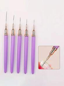 Juego de 5 pinceles de línea para uñas, pincel delgado de rayas, pincel para pintura de gel UV, diseño de uñas, bolígrafo, herramientas profesionales para uñas, adecuado para principiantes de arte de uñas, manicura, salón, hogar, DIY para niñas y mujeres - Morado - Ver 5