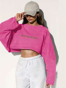 Stylish Oversized Cropped Sweatshirt For Women - Soft And Cozy Long Sleeve Top, Perfect For Casual Outings Or Layering -  Streetwear Fashion, Ideal For Fall And Winter Wardrobe - Available In Multiple Colors To Match Your Unique Style. -Light Grey Spring And Autumn All-Match Casual Basic Style, Playful And Tall - 瑰紅 - 查看 10