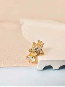 1 Pair Elegant Minimalist Gold Star Themed Clip-On Earrings, Inlaid Synthetic Cubic Zirconia, Suitable For Daily And Party Wear, Silver Copper Clip-On Earrings For Women, Non-Piercing Fashion Jewelry, Ideal For Thanksgiving, Suitable For All Seasons - Gold - View 2