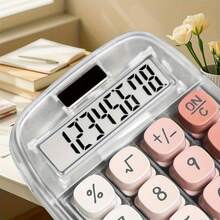 1pc Solar Dual Power Calculator, 8-Digit Display/Percentage/Square Root/Positive-Negative Conversion, Office Finance/Student Homework/Home Accounting, Transparent Fresh Macaron Color, Lightweight And Portable, Practical Desktop Calculator - Multicolor - View 4