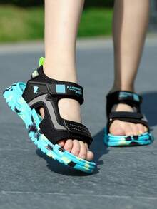 Sapatos Infantis, Sandálias Infantis, Sandálias Esportivas Infantis, Fechamento Ajustável com Duplo, Cor Clássica Preta e Branca, Sandálias Aquáticas para Meninos, Sapatos de Praia Versáteis e na Moda - Verde - Visão 8