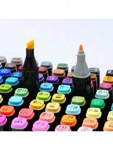 204色艺术家马克笔套装，双头斜头和细头素描马克笔，成人涂色书着色、绘画、素描、混合和插画艺术用品套装，12/24/30/36/48/60/80/120/168/204色 - 彩色 - 查看 7