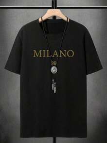 ZIVRE Men's Short Sleeve Casual T-Shirt With Letter Graphic Print, For Friends - Hitam 3 - View 3