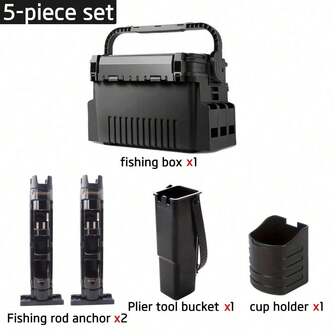 5-In-1 Multi-Functional Fishing Tackle Box Set, Includes 1 Fishing Box, 2 Rod Holders, 1 Pliers Bucket, 1 Cup Holder, Safety Lock Design, High Quality, Suitable For Hunting And Fishing Enthusiasts, Great Father's Day Gift, Fishing Gear, Outdoor Storage, Fashionable Storage, Sturdy Structure, Storage Organizer, Outdoor Adventurer, Camping Gear, Compact Organizer, High-Quality Organizer, Outdoor Enthusiast