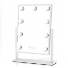 SEAMIRROR Espejo de maquillaje de escritorio con 9 LED, 3 colores de luz ajustables, rotación de 360°, control táctil, excelente para maquillaje diario y selfies - Blanco - Ver 3