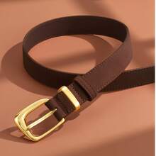 1pc Plus Size Women Shiny Metal Buckle Leather Belt, Suitable For Jeans, Pants, Dresses In Multiple Occasions - Coffee - View 4