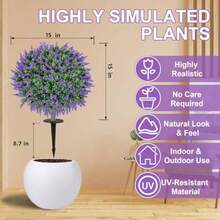 Artificial Boxwood Topiary Balls With Lavender Set Of 2 UV-Resistant 58cm Fake Shrubs With Ground Spikes Faux Evergreen Decorative Plants For Outdoor Indoor Porch Patio Garden - Green - View 3