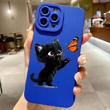 2026 nueva funda de teléfono mate, funda de teléfono con estampado de gato negro y mariposa para  17 14 Pro Max  17 13  17 12  Galaxy S23 S22 S21 funda protectora para teléfono regalo de pareja para novio novia regalo de vacaciones - Blanco antiguo - Ver 4