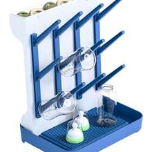 Baby Bottle Drying Rack Saves Space, Large Vertical Baby Bottle Storage Box And Drying Rack, Can Hold 12 8-Ounce Bottles And Baby Accessories, Breast Pump Parts, Pacifiers, Or Brush Rack - Blue - View 1