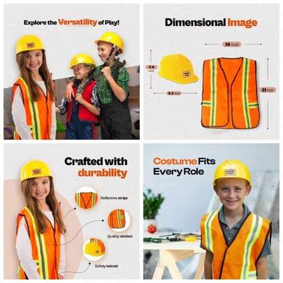 - Disfraz de trabajador de la construccin para nios, incluye sombrero de construccin y chaleco