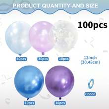 Blue Purple Frozen Balloons, 50/100/150/200pcs - 12 Inch Balloons Metallic Purple Blue Purple Latex Balloons Snowflake Silver Confetti Balloons For Birthday Wedding Anniversary Bridal Shower Graduation Baptism Gender Reveal Winter Woodland Frozen Party New Year Decorations - Blue and Purple Snowflake Sequins - View 9