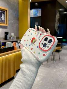 Elegant TPU Personalized Frame Puff Case With Decorative Charms, Wrist Strap, Suitable For IPhone 17pro/17Air /17/17promax 16/11/16pro/16plus/16promax/16e/15Promax/13/14/12/XS/XR/7G/8PXR /7/8, 15Promax, 13, 14, Soft Protective Cover, Anti-Fall, Floral, Wave Design - Multicolor - View 4