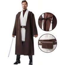 Spooktacular Creations Traje de tnica de caballero de Halloween para hombres, tnica marrn con capucha, traje renacentista para hombres para fiestas de disfraces de Halloween, cosplay - Grande - Ver 4