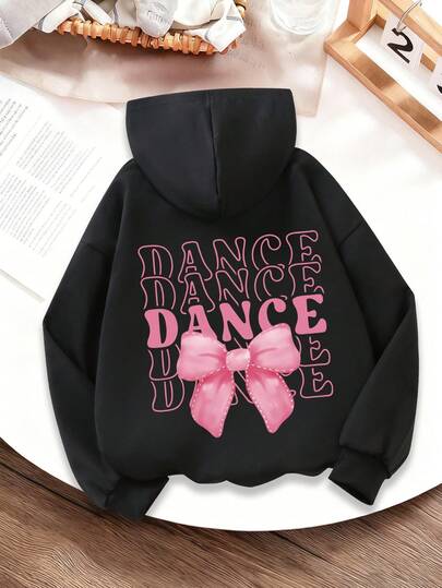 女童彩色字母领结印花连帽夹克长袖运动衫学生上衣女童秋冬装