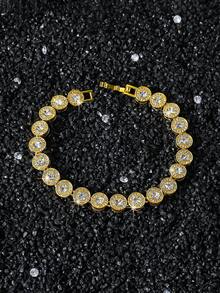 1 Set 8mm Wide Women's Round Diamond Mosaic Chain Necklace And Bracelet Set, Hip-Hop Style - A - View 5