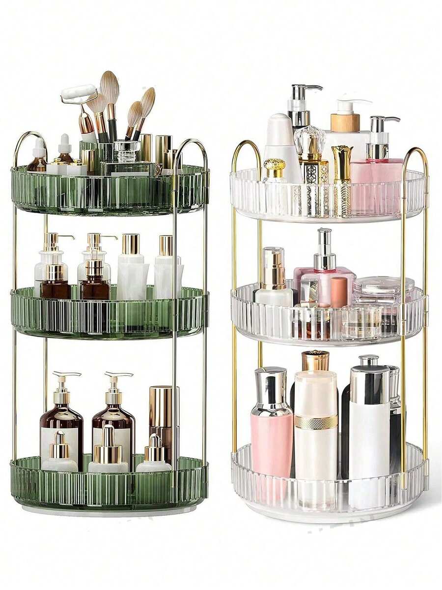 1pc 2/3 Layers Rotating Makeup Organizer For Vanity, Perfume Skin Care Organizers Large, Bathroom Counter Make Up Cosmetic Storage, Clear Spinning Skincare Lipstick Holder, There Are 2/3 Tiers,Christmas Decorations,Makeup Organiser,Perfume Organiser (Green&Transparent) - Multicolor - View 1