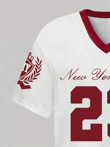 少女字母印花V领短袖T恤和阔腿裤休闲套装 - 白色 - 查看 4