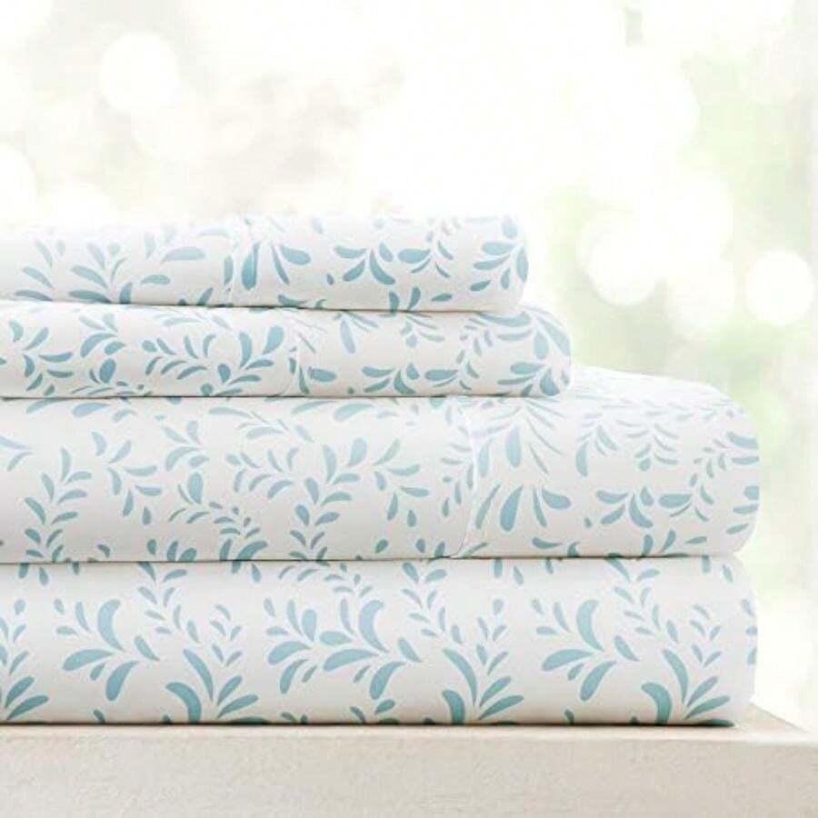Linen Market - Juego de sábanas de 4 Piezas, Estampado, tamaño , Sage(Individual Burst of Vines azul claro) - Multicolor - Ver 1