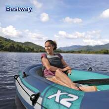 Bestway 61153 Double-Person Inflatable Float - Made Of Durable PVC Material, Comes In A Set, With Large Buoyancy And Stability, Suitable For Beach Fishing And Drifting. - Grey - View 6