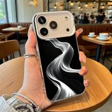 Funda de Teléfono Diseño de Onda Abstracta en Blanco y Negro para  14 Pro Max  13 Pro  Galaxy S23 Ultra S22 Plus Regalo Ideal para Todas las Estaciones - Plateado - Ver 2