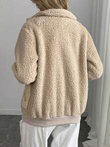 Women's Casual Warm Lined Knitted Fabric Collar Quilted Regular Length Long Sleeve Padded Jacket For Winter - 杏色 - 查看 2