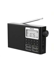 PHILIPS Đài phát thanh kỹ thuật số toàn dải TAR3878 có kết nối không dây Bluetooth, Đài phát thanh FM/AM sóng ngắn, Dò sóng kỹ thuật số, Phát lại thẻ TF, Loa đa phương tiện di động, Màu đen - màu đen - Xem 1