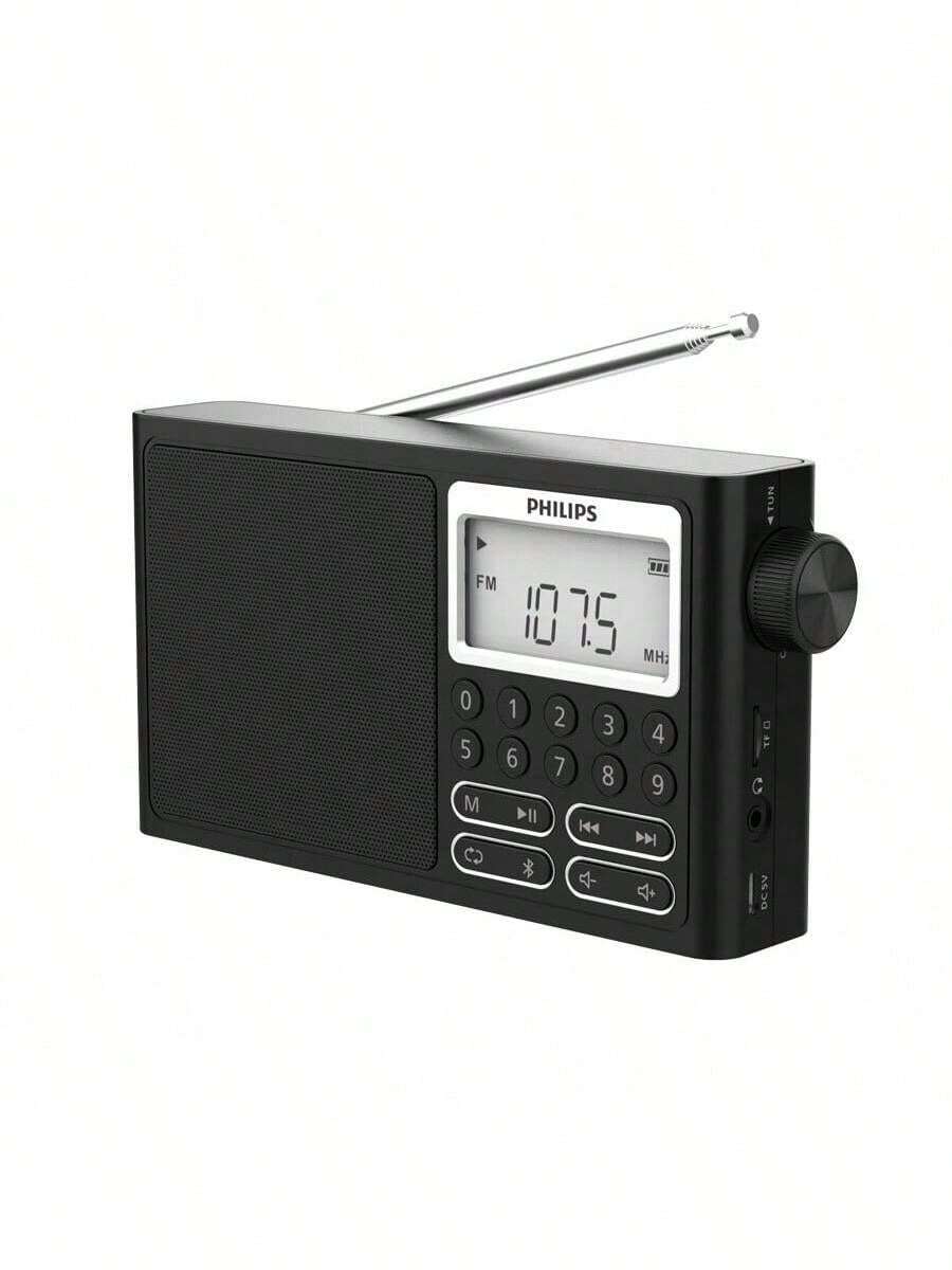 PHILIPS Đài phát thanh kỹ thuật số toàn dải TAR3878 có kết nối không dây Bluetooth, Đài phát thanh FM/AM sóng ngắn, Dò sóng kỹ thuật số, Phát lại thẻ TF, Loa đa phương tiện di động, Màu đen - màu đen - Xem 1