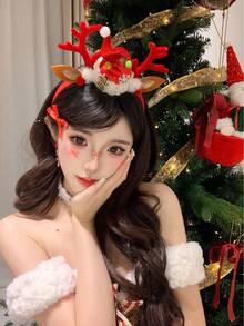 1pc Khaki Christmas Hat Woodland Deer Antler Hair Hoop For Women Headband Hair Band ,Hairband For Women Hair Accessories - Multicolor - View 2