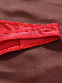 1条亮面纯色蝴蝶结丁字裤，性感迷人，舒适透气，亲肤女士内衣 - 紅色 - 查看 5